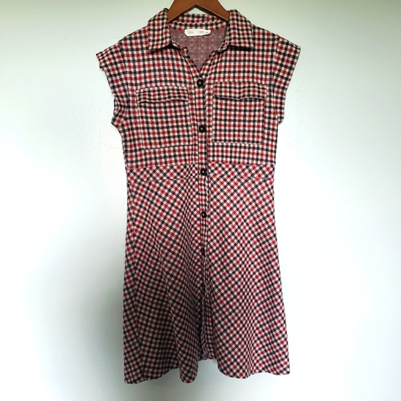 Zara Girls Gingham Print Red & Black Button Up  Collar Dress Size 13-14 - Picture 1 of 12